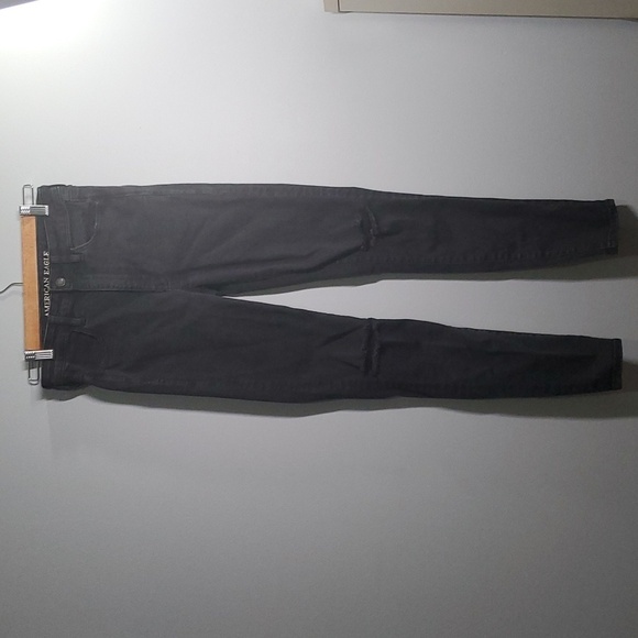 American Eagle jeans women's sz 6 black ripped holes knees super hi-rise jegging - Picture 1 of 12